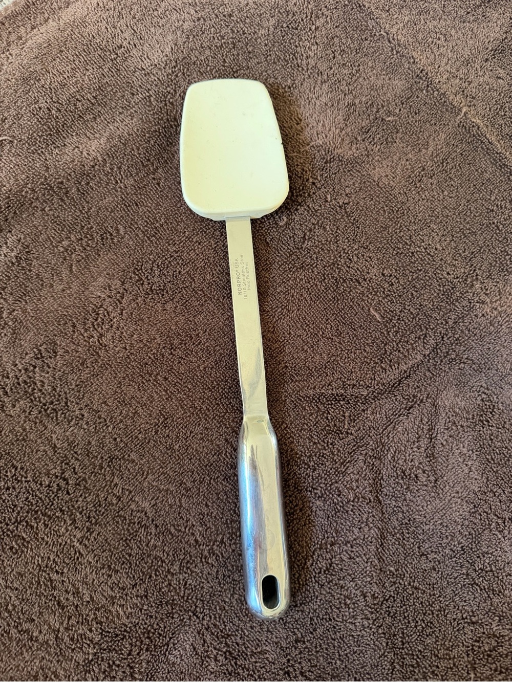 Vintage NORPRO Bowl Scraper Spatula White 18/10 Stainless Steel Kitchen Utensil